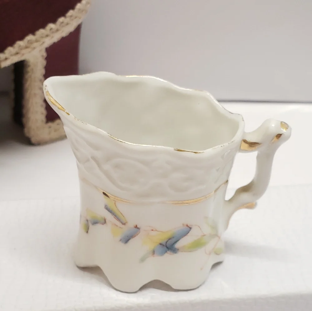 Antique Petite or Childs Blue & Yellow Flower Creamer Pitcher